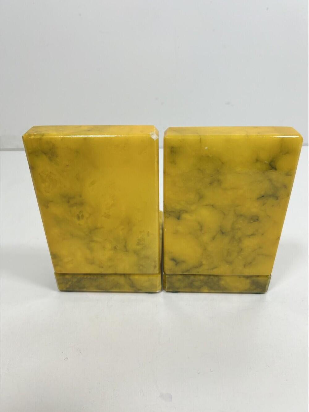 Italian Alabaster Stone Bookends- Yellow Marble Made In Italy MCM See Notes - Picture 8 of 9